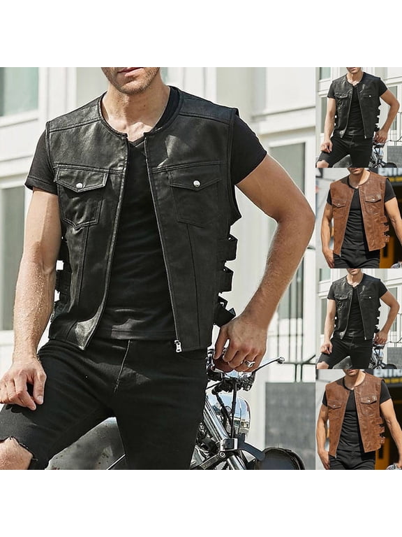 Men's Casual Fashion Solid Color Zipper Vest with Multiple Pockets, Motorcycle Rider Vest, Lightweight Layering Piece for Fall Winter Outdoor Riding and Daily Streetwear,Black,3XL