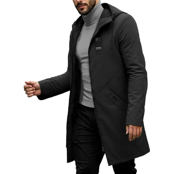 Men's Casual Fashion Windbreaker Coat-Lightweight Mid-Length Jacket with Adjustable Hood & Two Large Pockets