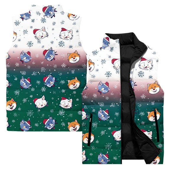 Men's Casual Fashionable Sleeveless Vest - Christmas Print Cotton-Padded Coat, Green, L