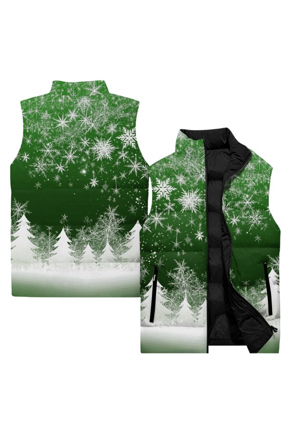 Men's Casual Fashionable Sleeveless Vest - Christmas Print Cotton-Padded Coat, Olive Green, XXXL