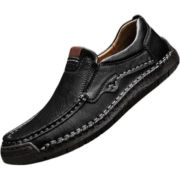 Men's Casual Faux Leather Loafers Slip-On Hand-Stitched Driving Walking Shoes