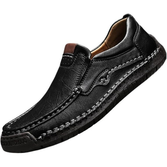 Men's Casual Faux Leather Loafers Slip-On Hand-Stitched Driving Walking Shoes