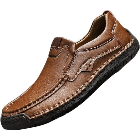 Men's Casual Faux Leather Loafers Slip-On Hand-Stitched Driving Walking Shoes