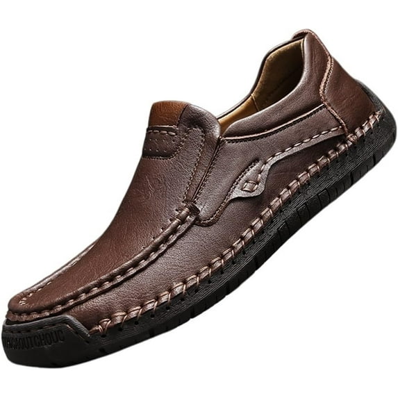 Men's Casual Faux Leather Loafers Slip-On Hand-Stitched Driving Walking Shoes