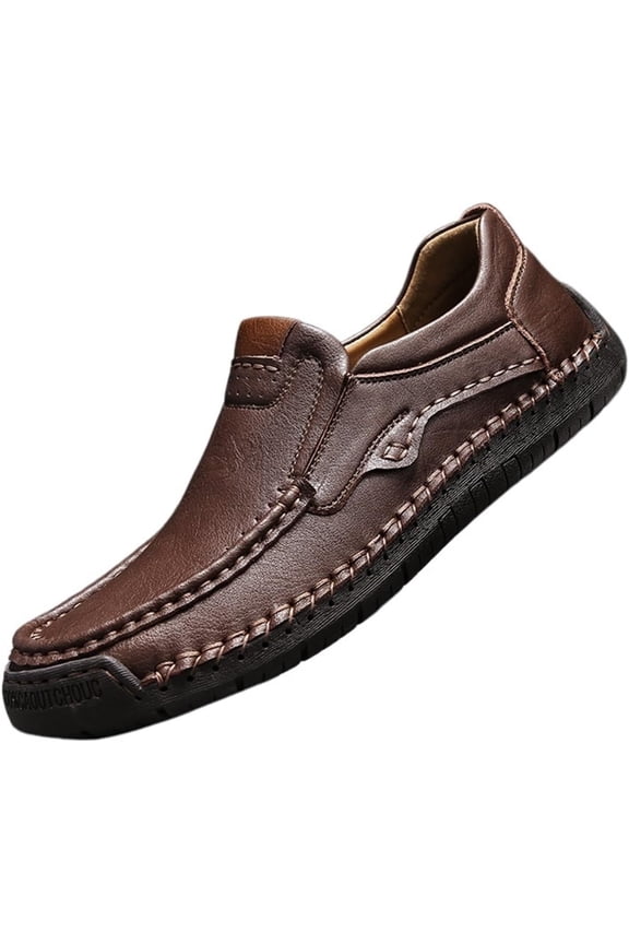Men's Casual Faux Leather Loafers Slip-On Hand-Stitched Driving Walking Shoes