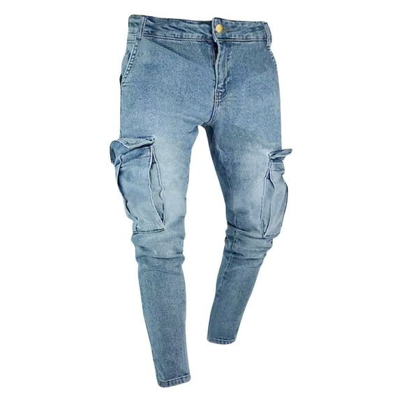 Men's Casual Fit Denim Trouser Solid Casual Pocket Outdoor Spring Lightweight Classic Work Elastic Jeans Pant