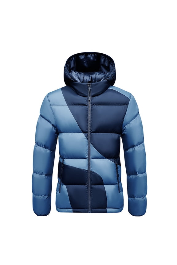 Men's Casual Fitted Jacket Quilted Color Block Detailing Long Sleeve Mountain Parkas with Zipper Pockets