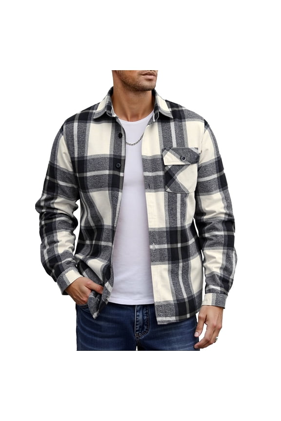 Men's Casual Flannel Long Sleeve Shirt - Checked Print Lapel Button Down Shirt for Winter, Fall, and Cool Weather, Ideal for Cozy Comfort and Casual Fashion,Gray,XL