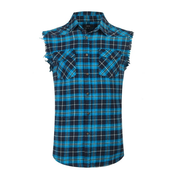 Men's Casual Flannel Plaid Shirt Sleeveless Cotton Plus Size Vest Blue&Black M
