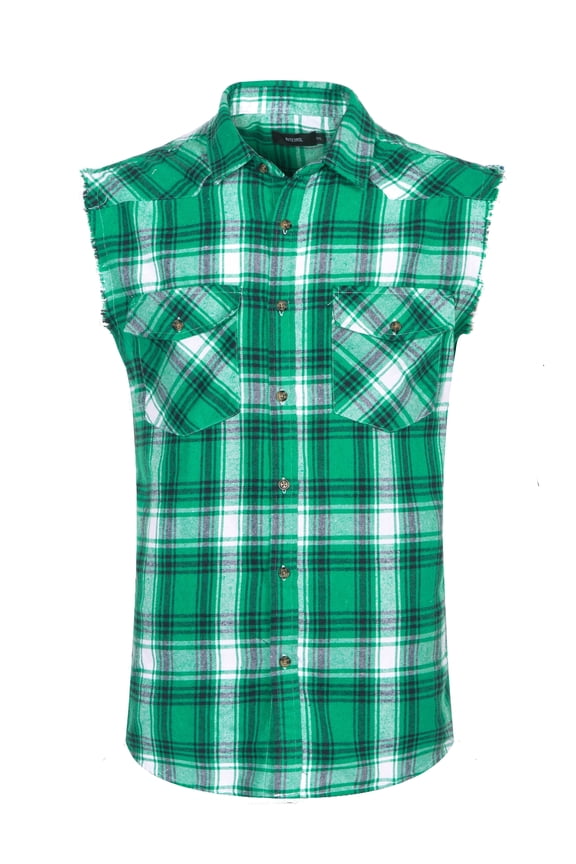 Men's Casual Flannel Plaid Shirt Sleeveless Cotton Plus Size Vest Green&White&Black M