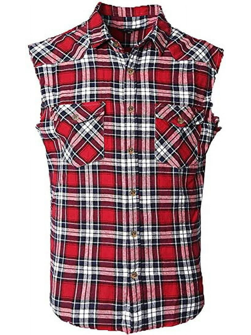 Men's Casual Flannel Plaid Shirt Sleeveless Cotton Plus Size Vest