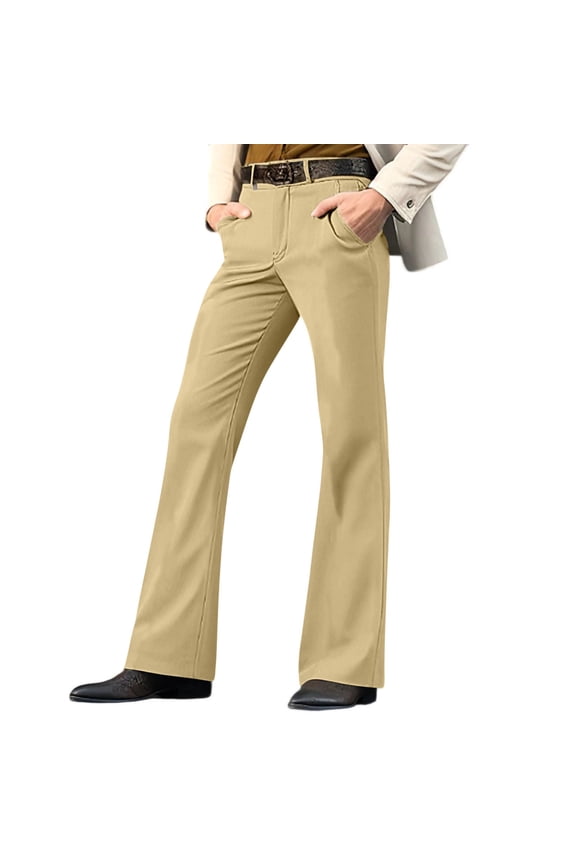 Men's Casual Flared Trousers 70s Disco Pants Dancing Stage Performance Flat Front Stretch Trousers