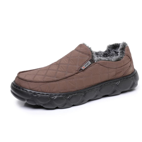 Men's Casual Fleece-Lined Cotton Slippers Thickened Warmth Lightweight Walking Loafers Indoor outdoor Winter Slippers Brown 9.5 US