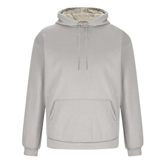 Men's Casual Fleece Sherpa Lined Hoodie Winter Warm Pullover Hooded Sweatshirt,Light Gray M