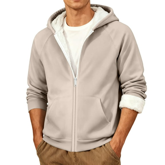Men's Casual Fleece Sherpa Lined Zip Up Hoodie Thick Sherpa Lined Winter Pullover 2025 Fall Winter Hooded Sweatshirt