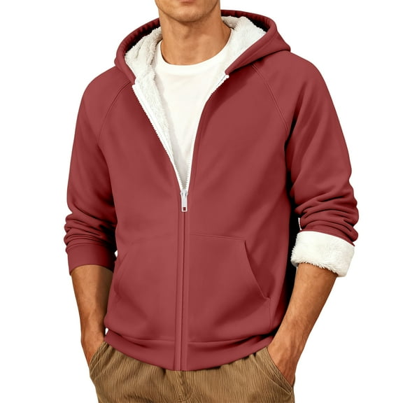 Men's Casual Fleece Sherpa Lined Zip Up Hoodie Thick Sherpa Lined Winter Pullover 2025 Fall Winter Hooded Sweatshirt