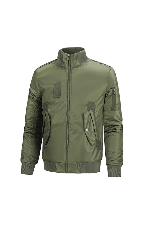 Men's Casual Flight Jacket Winter Warm Lined Thickened Padded Coat Loose Fit Cargo Pocket Outdoor Windproof