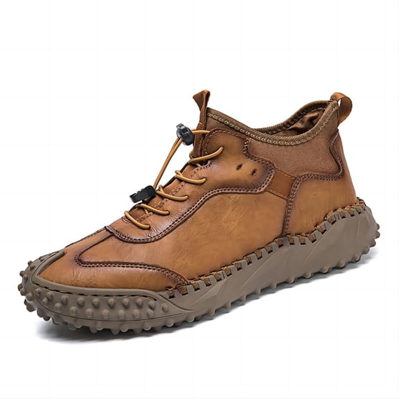 Men's Casual Genuine Leather Shoes Outdoor Lightweight Breathable Hand-Stitched Boots for Driving Walking Classic Shoes Brown 9 US