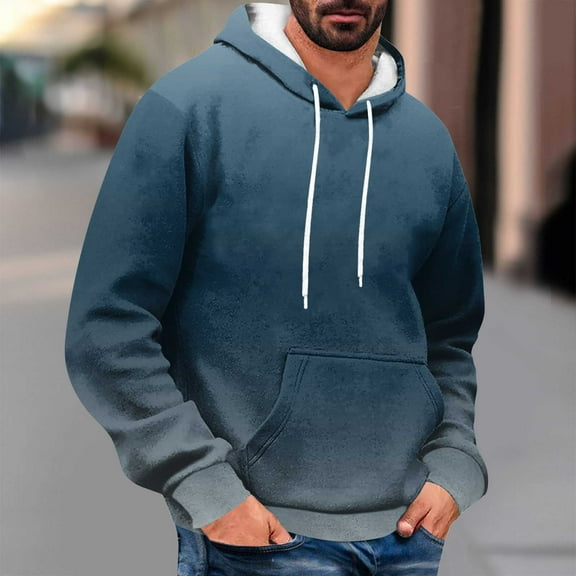 Men's Casual Gradient Color Cotton Hoodies Drawstring Long Sleeve Fashion Pullover Hood Tops with Kangaroo Pocket (2XL, Sky Blue)