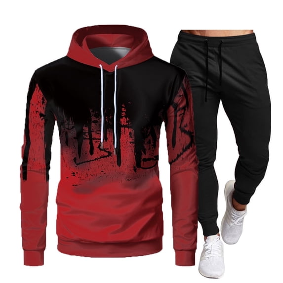 Men's Casual Graffiti Print Casual Active Tracksuits Sports Jogging Suits Sets Athletic Running 2 Piece Sweatsuits with Pockets