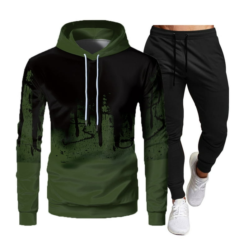 Men's Casual Graffiti Print Tracksuits Piece Hoodie Outfit