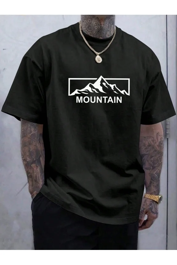 Men's Casual Graphic Mountain Print Cotton T-Shirt