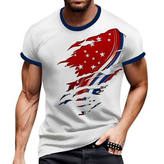 Men's Casual Graphic Print T-Shirt, Summer-Ready Independence Day Design with Breathable Fabric for Hot Weather ,Deep Red 3XL