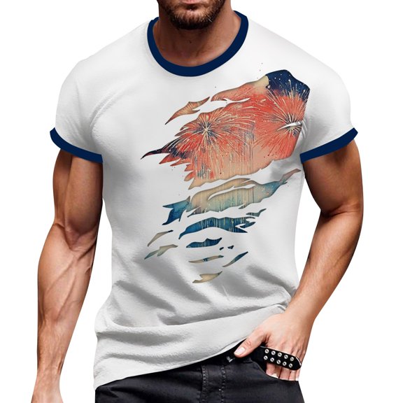 Men's Casual Graphic Print T-Shirt, Summer-Ready Independence Day Design with Breathable Fabric for Hot Weather ,Red XL