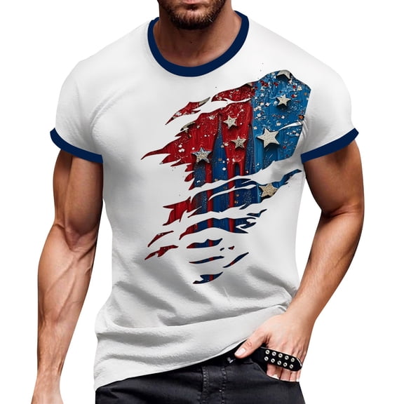 Men's Casual Graphic Print T-Shirt, Summer-Ready Independence Day Design with Breathable Fabric for Hot Weather ,Wine XL