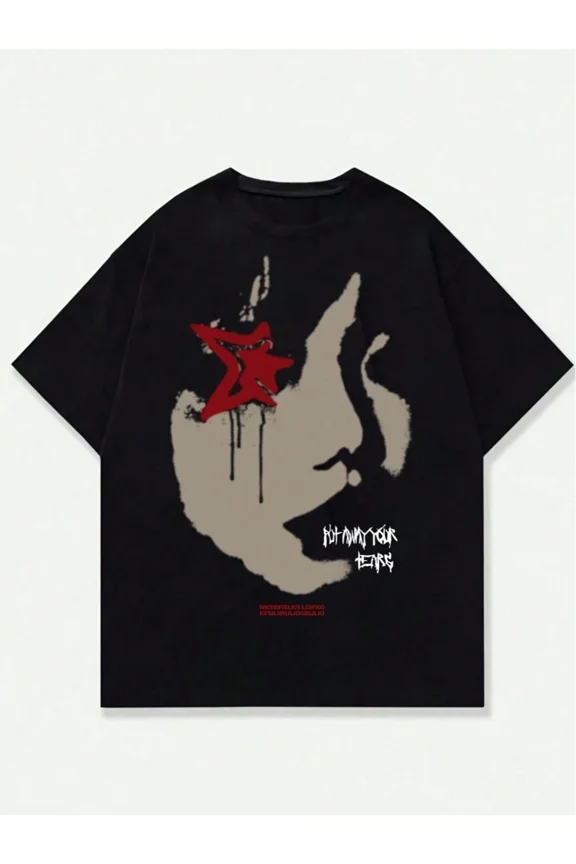 Men's Casual Graphic Streetwear Gothic Star Face T-Shirt