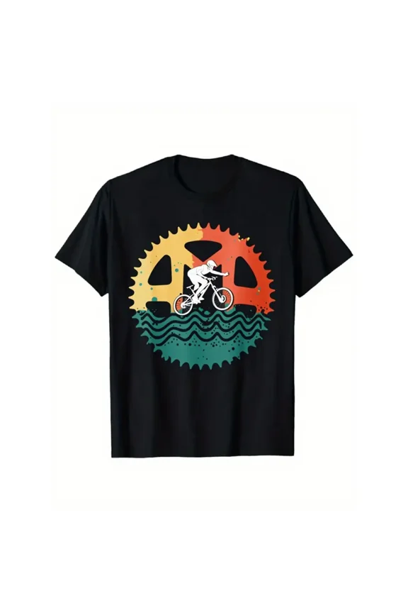 Men's Casual Graphic T-Shirt Retro Bicycle Print Short Sleeve Crewneck