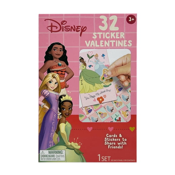 Disney Princess Valentine's Day Exchange Cards with Stickers, 32 Count