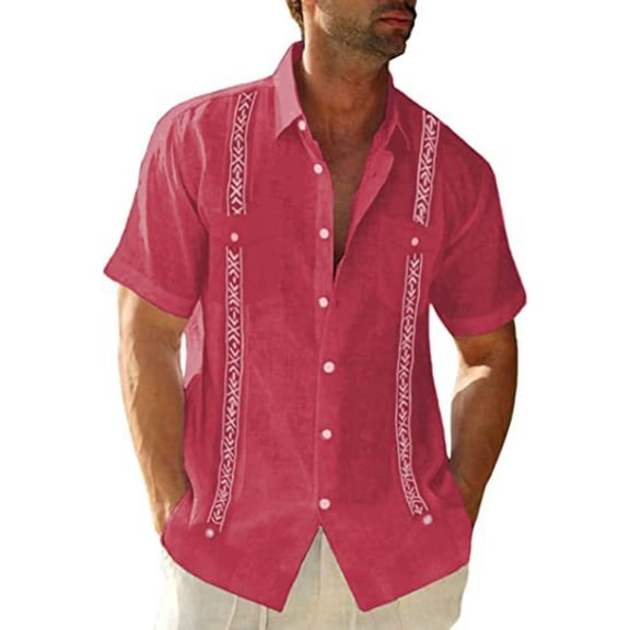 Men's Casual Guayabera Cuban Shirt Outdoor Casual Short Sleeve Printed Clothing Sports Fashion Streetwear Designer