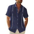 thumbnail image 1 of Men's Casual Guayabera Cuban Shirt Outdoor Casual Short Sleeve Printed Clothing Sports Fashion Streetwear Designer, 1 of 4