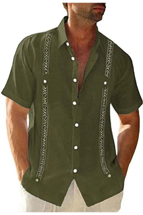 Men's Casual Guayabera Cuban Shirt Outdoor Casual Short Sleeve Printed Clothing Sports Fashion Streetwear Designer