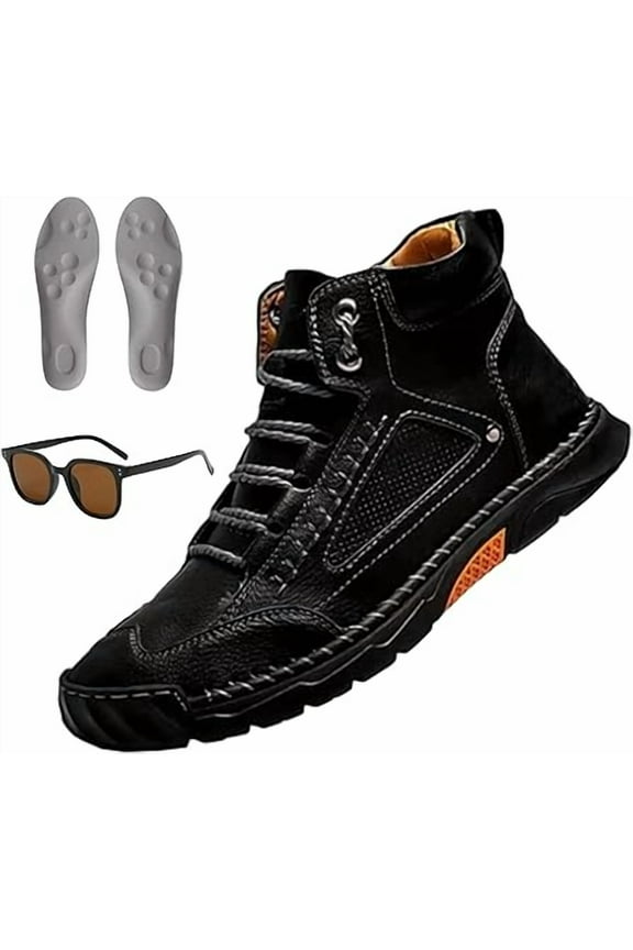 Men's Casual Handmade Leather Fashion Sneakers, Waterproof, Arch Support, Spacious Toe Box, Lightweight Breathable Wear-Resistant Outdoor Mid-Top Dress Shoes