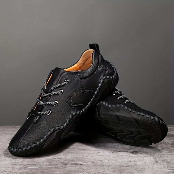 Men's Casual Handmade Leather Shoes Comfortable Lightweight Outdoor Walking Sneakers for Travel, Daily Wear, and Leisure Activities