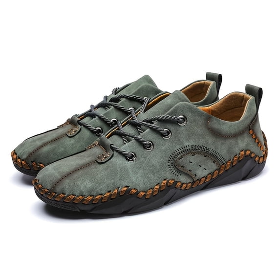 Men's Casual Handmade Leather Shoes Comfortable Lightweight Outdoor Walking Sneakers for Travel, Daily Wear, and Leisure Activities