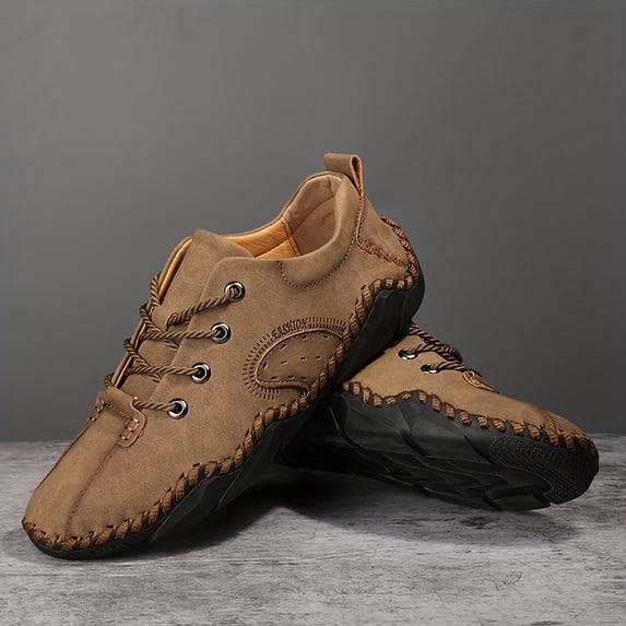 Men's Casual Handmade Leather Shoes Comfortable Lightweight Outdoor Walking Sneakers for Travel, Daily Wear, and Leisure Activities