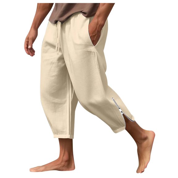 Men's Casual Harem Pants Lightweight Loose Fit Comfortable Summer Beach Capri Trousers for Outdoor Travel Yoga Mens Beach Pants Trousers Vacation Cargo Pants