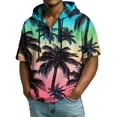 thumbnail image 1 of Men's Casual Hawaiian Print Hooded Zipper Neck Short Sleeve Sweatshirt, Tropical Theme Top for Vacation and Beach,Green,S, 1 of 7