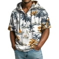 thumbnail image 1 of Men's Casual Hawaiian Print Hooded Zipper Neck Short Sleeve Sweatshirt, Tropical Theme Top for Vacation and Beach,White,L, 1 of 7