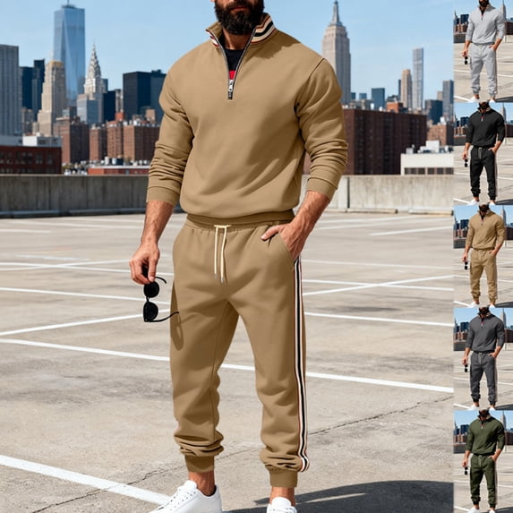 Men's Casual Heavy-duty Fleece Loose Stand-up Collar Sweatshirt and Pants Set, Color-matched for Workwear Winter Sports and Outdoor Adventures,Dark Gray,XL