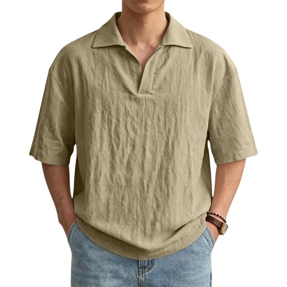 Men's Casual Henley Shirt Band Collar Short Sleeve Shirt Summer Beach Hippie T-Shirt