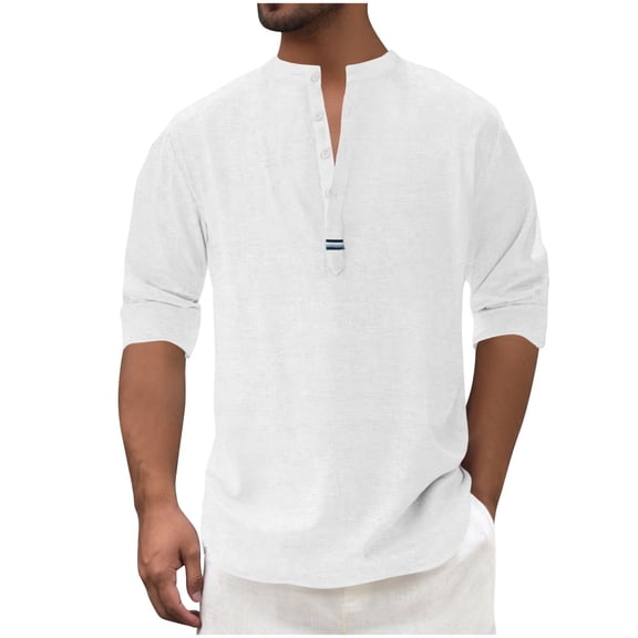 Men's Casual Henley Shirt Half Sleeve Band Collar Shirts Summer Beach Hippie Button T-Shirts