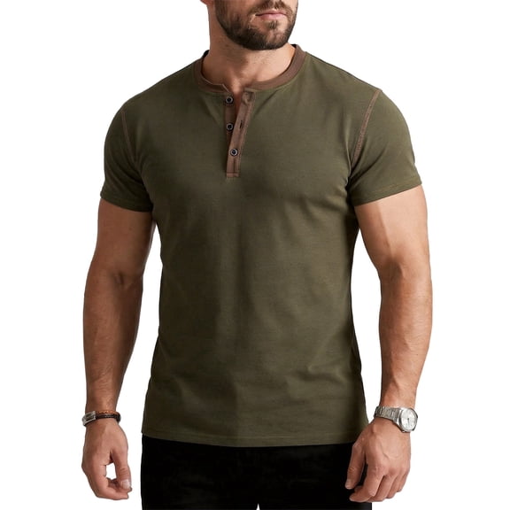 Mens Henley Shirts Short Sleeve Cotton Blend Slim Fit T-Shirts Breathable Moisture Wicking Athletic Casual Workout Tee