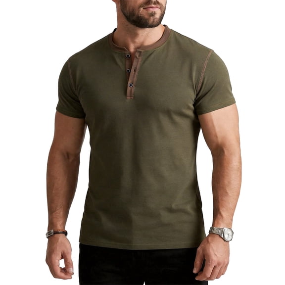 Mens Henley Shirts Short Sleeve Cotton Blend Slim Fit T-Shirts Breathable Moisture Wicking Athletic Casual Workout Tee