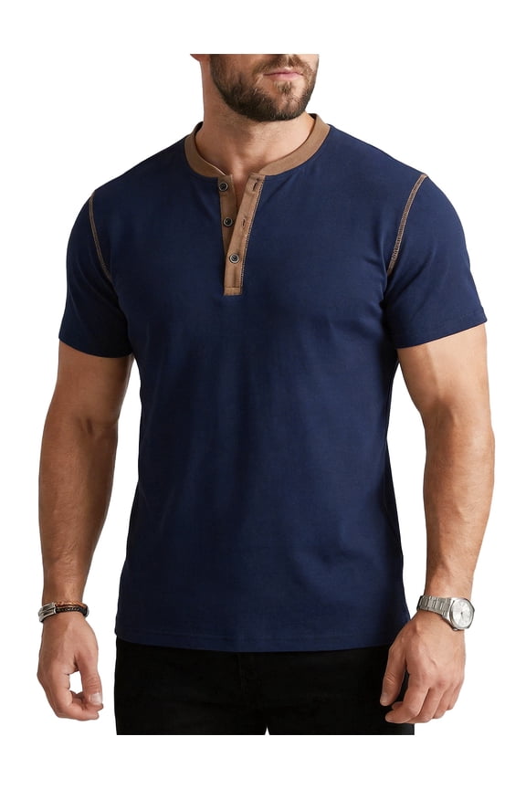 Mens Henley Shirts Short Sleeve Cotton Blend Slim Fit T-Shirts Breathable Moisture Wicking Athletic Casual Workout Tee