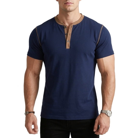 Mens Henley Shirts Short Sleeve Cotton Blend Slim Fit T-Shirts Breathable Moisture Wicking Athletic Casual Workout Tee