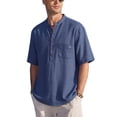 thumbnail image 1 of Mens Linen Henley Shirts Short Sleeve Casual Summer Beach T-Shirts Breathable Cotton Blend Lightweight Classic Fit Tee Royal Blue M, 1 of 7
